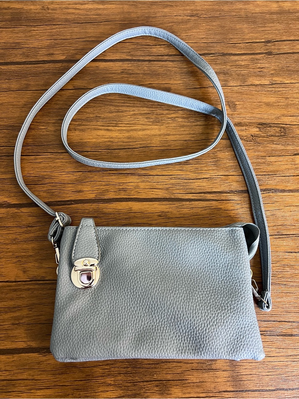 Amazon 3 Compartment Pebbled Faux Leather Crossbody Bag in Light Blue- OS